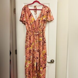 BOG Collective Chic Floral Jumpsuit in Peach and Yellow